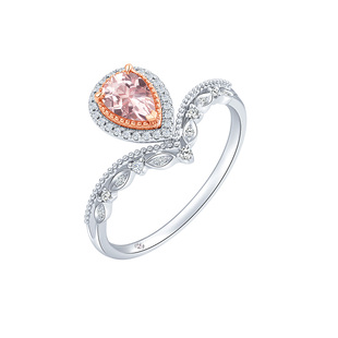 周大福SOINLOVE 月桂之心18K金水滴形摩根石钻石戒指生日礼物