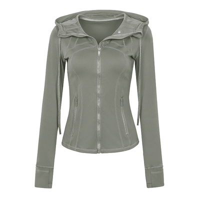 annerun连帽瑜伽外套女裸感修身拉链运动夹克显瘦跑步速干健身衣