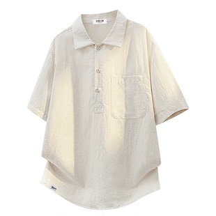 it FIVECM莱赛尔天丝亚麻短袖Polo衫男夏季薄款老钱风凉感上衣服