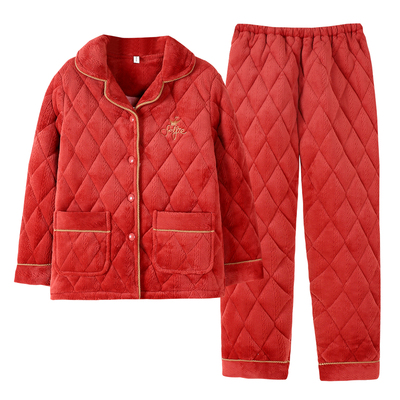 冬季珊瑚绒夹棉情侣睡衣加厚套装