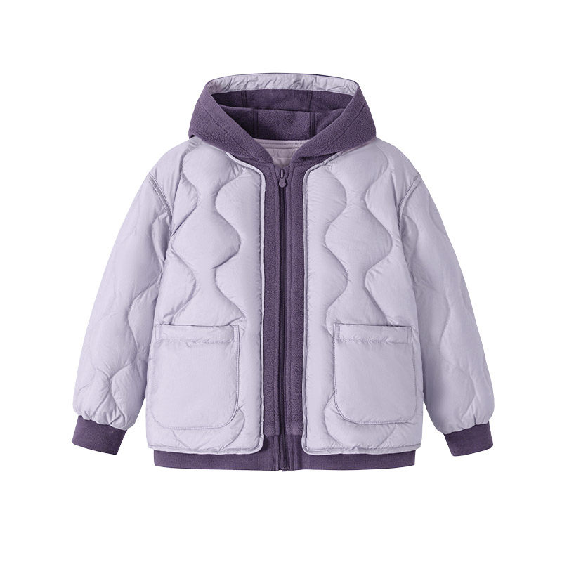 迷你巴拉巴拉男女童儿童连帽羽绒服假两件撞色轻薄外套2025冬新款