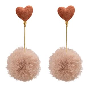 IPINK原创耳环水貂毛毛绒球毛球焦糖奶茶冬天耳钉耳夹无耳洞