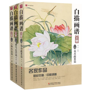 白描画谱全集 花卉蔬果禽鸟人物工笔画仕女图谱零基础中国画入门美术写意绘画描摹线稿书籍教学教材教程临摹国画底稿画册本大全