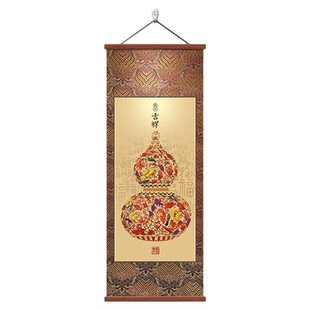 新中式客厅进门装饰画葫芦吉祥福禄入户玄关挂画书房茶室布置挂轴