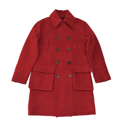 复古红色双排扣毛呢外套中长款