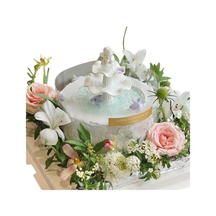 许愿池天使生日蛋糕装饰摆件复古罗马柱子小天使喷水池硅胶模具