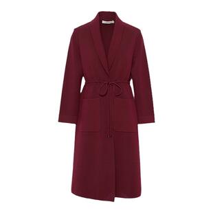 TENGS滕氏秋冬女装酒红色长款针织开衫保暖气质百搭修身中长外套