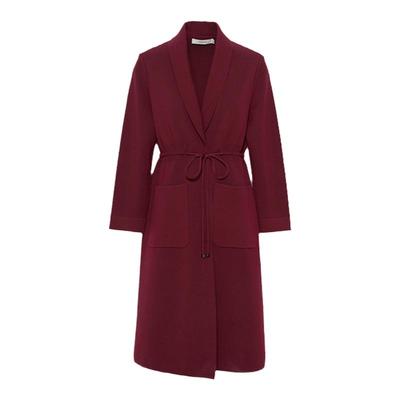 TENGS滕氏秋冬女装酒红色长款针织开衫保暖气质百搭修身中长外套