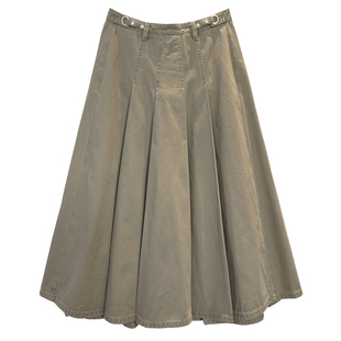 胖mm春季复古半身裙木子理想大码女装调节扣高腰A版中长款百褶裙