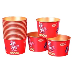 2026马年一次性纸杯新年吃饭纸碗恭喜发财福字餐具家人金箔纸杯子