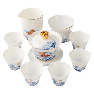 羊脂玉瓷白瓷功夫茶具套装送礼家用会客轻奢陶瓷泡茶杯碗盏礼盒装