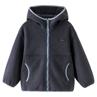 男童摇粒绒外套款2025秋冬新款儿童男孩加绒加厚连帽上衣冬装