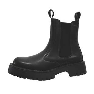 烟筒切尔西短靴男士春季英伦风黑色真皮高帮鞋厚底增高机车马丁靴