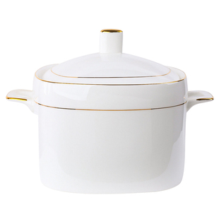 俏宴金边带盖汤盆汤锅家用大碗大号骨瓷汤碗宫廷煲陶瓷双耳品锅