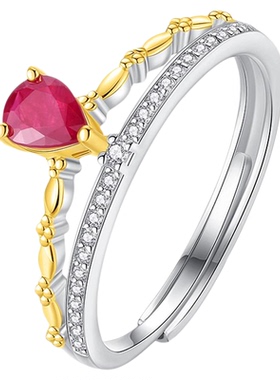 天然老烧红宝石皇冠戒指