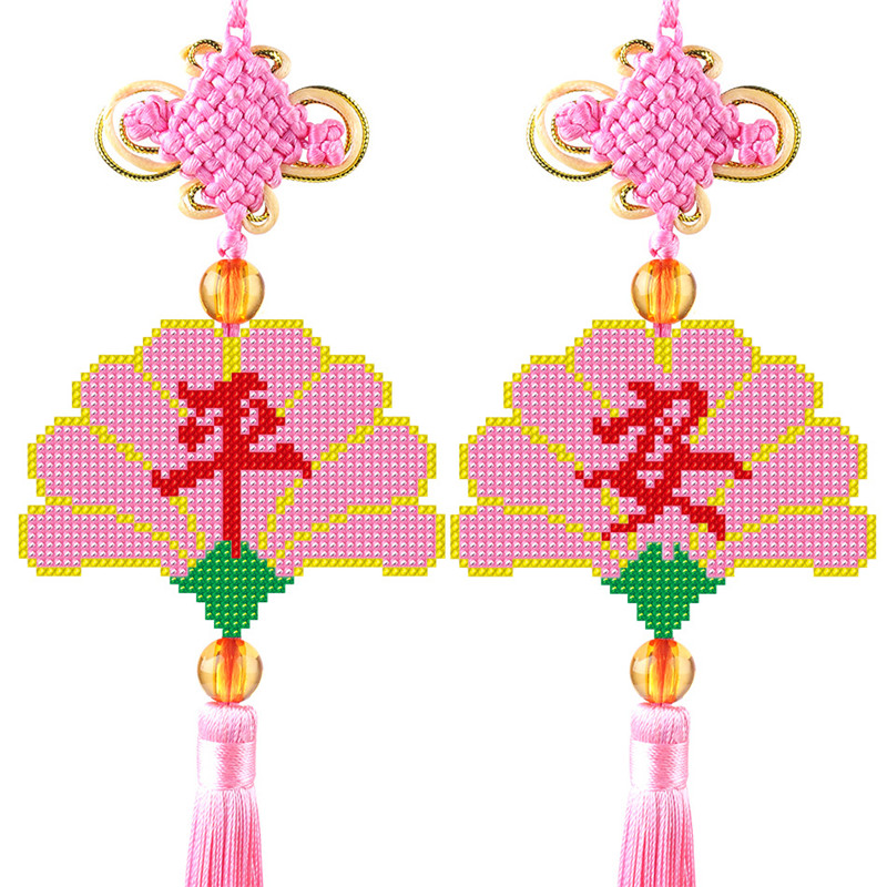 扇子串珠印花十字绣