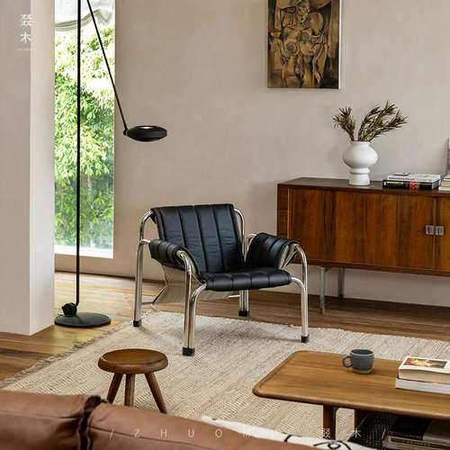 叕木|中古复刻/复古包豪斯风真皮头层牛皮设计师休闲单人沙发椅