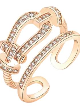 ins马蹄扣纯银镶钻开口戒指