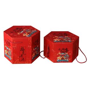 春节年货包装盒坚果干货礼品盒空盒手提高档红色蛇年新年礼盒定制