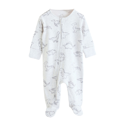 英国NEXT正品婴儿长袖爬服男宝春秋装恐龙纯棉睡衣拉链包脚连体衣