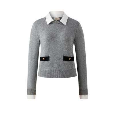 ELAND毛衣撞色翻领套头针织衫