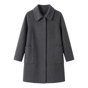POLO领毛呢外套中老年女装2025年冬季双面羊毛呢大衣时尚简约新款