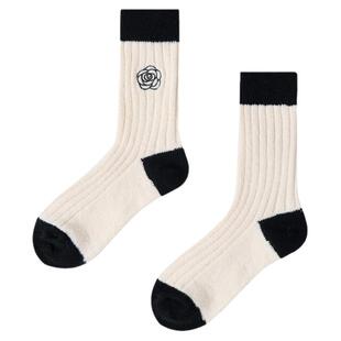 2022年小香风袜子女秋冬 新款加厚保暖山茶花刺绣中筒袜羊绒女袜