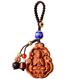 十二生肖桃木钥匙扣属鸡兔普贤文殊不动明王大日如来虚空藏吊坠