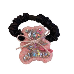 蓝色毛线针织小熊发绳时尚重工满钻侧边夹甜美蝴蝶结皮筋头绳发圈