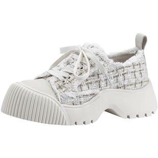 BellaLily新款小香风复古大头鞋女增高帆布鞋休闲松糕鞋子