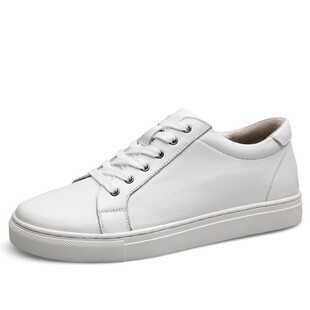 头层牛皮内增高男鞋休闲鞋男士6cm隐形增高鞋35/36白鞋板鞋小白鞋