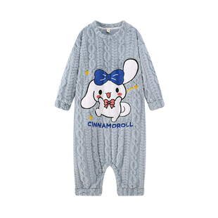 猫人儿童睡袋女童法兰绒加绒秋冬防踢被中大童珊瑚绒卡通睡衣女孩