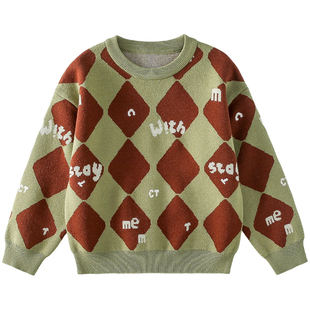 【抗静电】棉花堂复古毛衣儿童菱格纹毛衣针织衫外套兄妹姐弟装