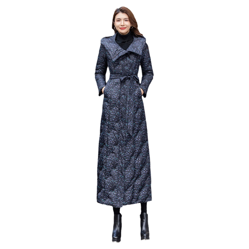 莎点长款白鸭绒羽绒服