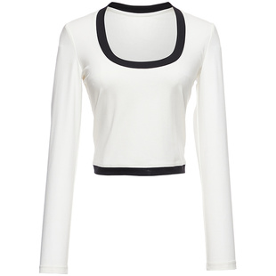 OBEG欧碧倩U领修身t恤打底衫秋小性感长袖上衣女外穿10461046