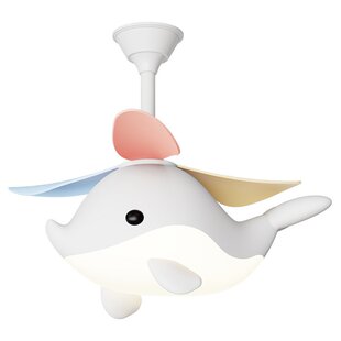 新款儿童房马卡龙卡通白鲸鱼温馨可爱男女孩房卧室电风扇灯吊扇灯