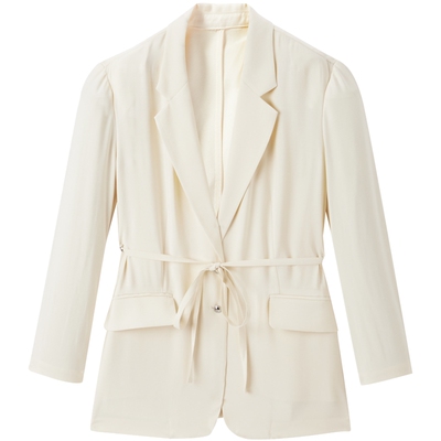 太平鸟女装轻薄透气斜纹西装外套女米白色品质A1BAF1508