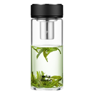 万象玻璃杯单层加厚男士大容量便携过滤泡茶个人专用喝水杯子