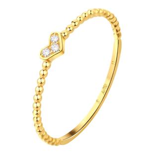 清新甜美心心小金珠戒指玥景18K黄金AU750玫瑰金豆豆心形女戒指环