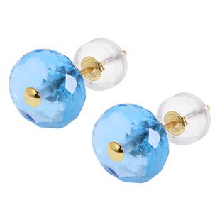 若华珠宝露凝 瑞士蓝托帕石耳钉女18K黄金耳饰彩宝耳环礼品定制