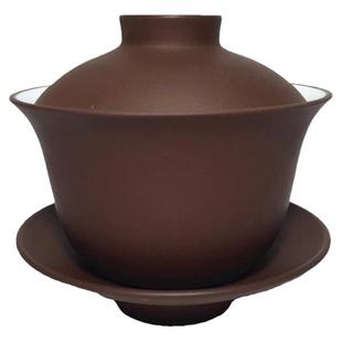 台湾陆羽原矿紫泥中国风杯子功夫茶具三才碗大号碗紫砂盖碗单个