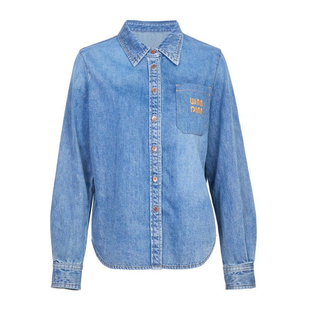 婉甸2025年冬季新品雾灰蓝丹宁长袖衬衫1244S08ZY2