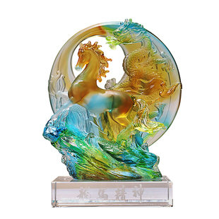 古东东龙马精神琉璃摆件水晶底座中式吉祥装饰工艺礼品
