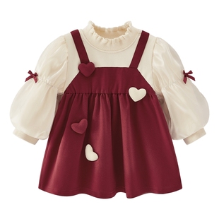 女童周岁公主裙小女孩红色甜美连衣裙宝宝春装生日裙儿童春季裙子