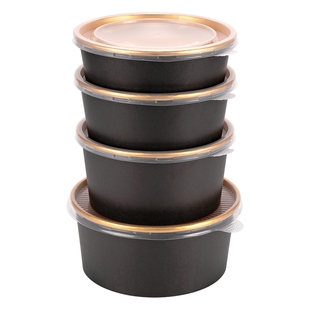 喇叭花一次性黑色金箔纸碗酸辣粉圆形汤碗外卖盖浇饭打包盒带盖