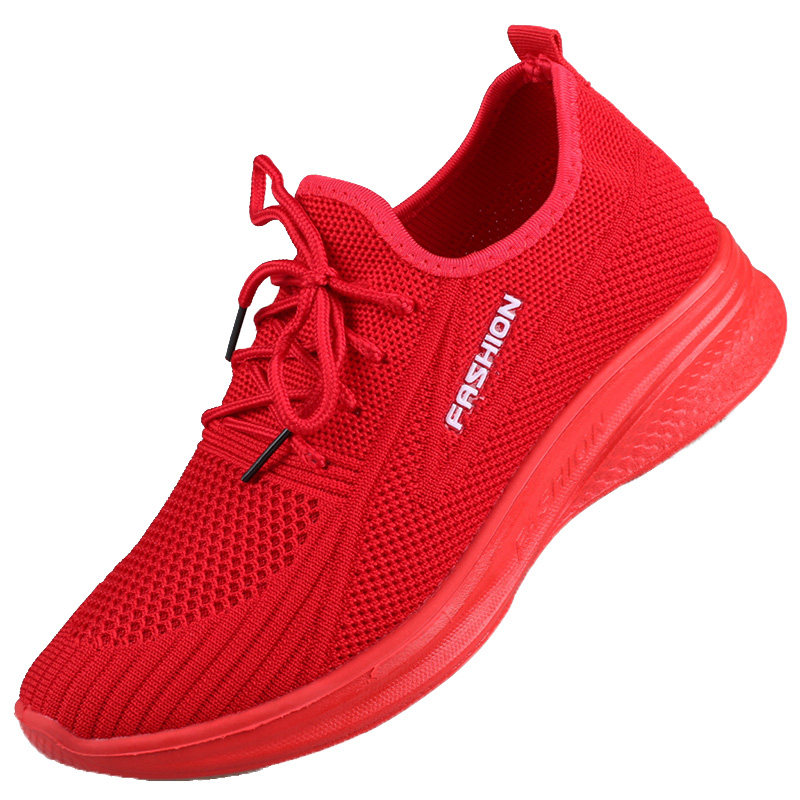 妈妈运动鞋女夏季休闲透气中国红本命年小红鞋红色闰月老北京布鞋