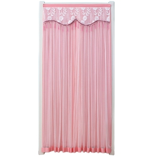 门帘家用免打孔伸缩杆四季通用卧室防蚊遮挡不透人蕾丝隔断帘挂帘