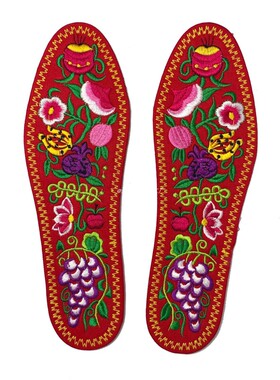 刺绣鞋垫石果全花黄色红色成品