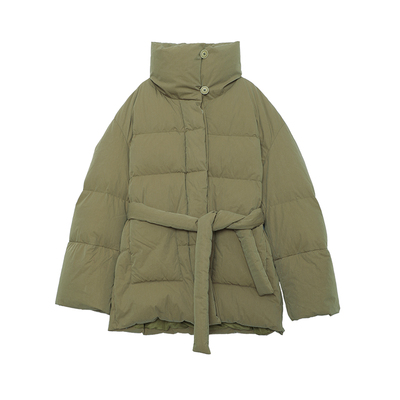 半圆原创设计2023冬季新款绿色羽绒服可翻可立领口干爽舒适温暖