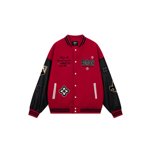 【Achock官方店】潮牌重磅撞色pu皮拼接外套美式街头秋冬复古夹克